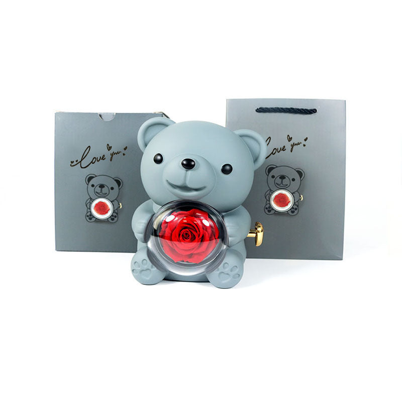 Eternal Rose Teddy Bear Gifts Box With Necklace Rotate Rose Jewelry Box Valentine Wedding Storage Gift Case For Women Girlfriend Clarke Vibe Store