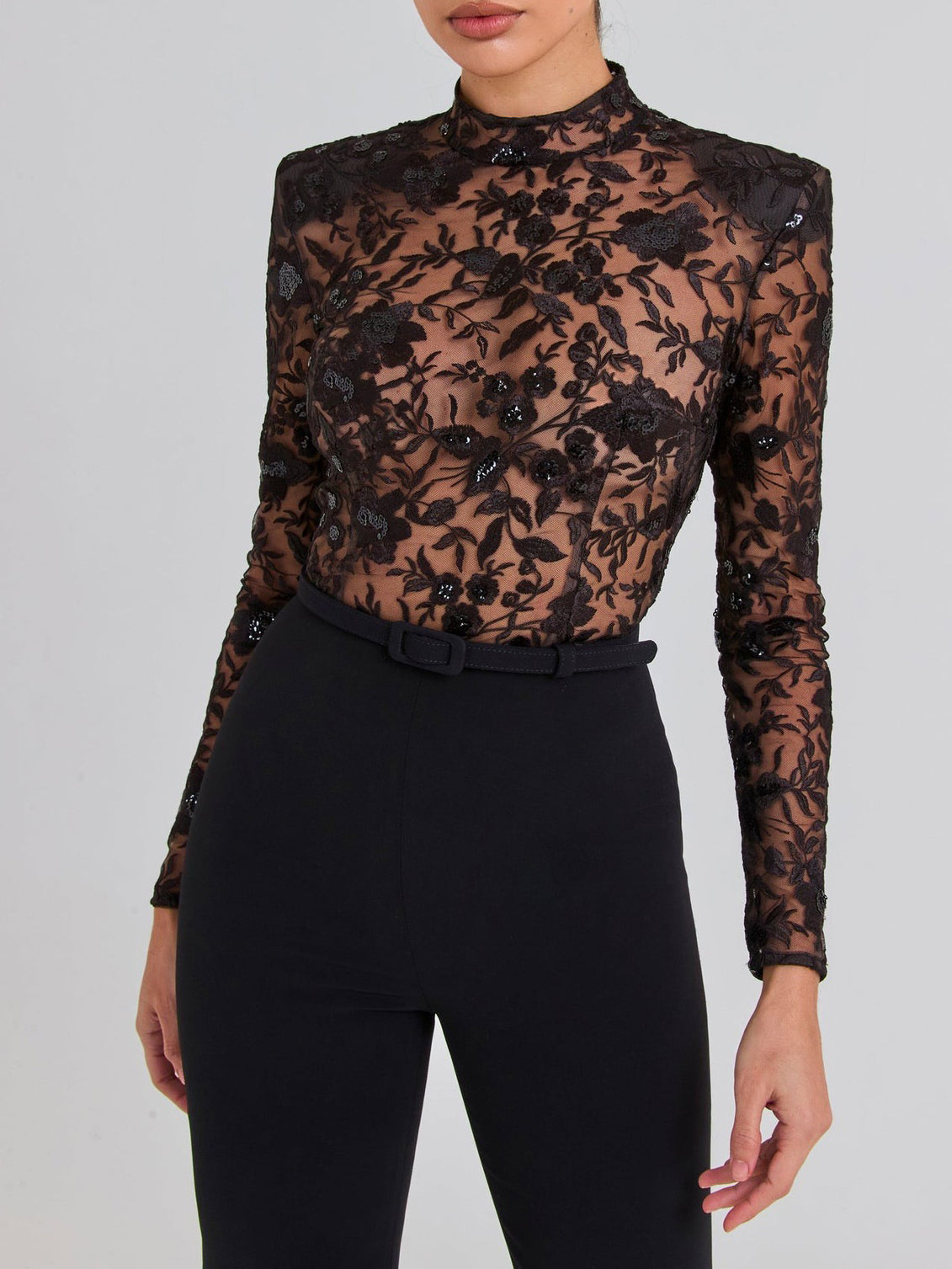 Black See-through Lace Long-sleeved Trousers Jumpsuit Clarke Vibe Store