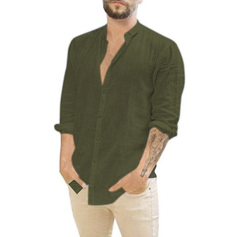 Solid Color Casual Stand Collar Long-sleeved Shirt Clarke Vibe Store
