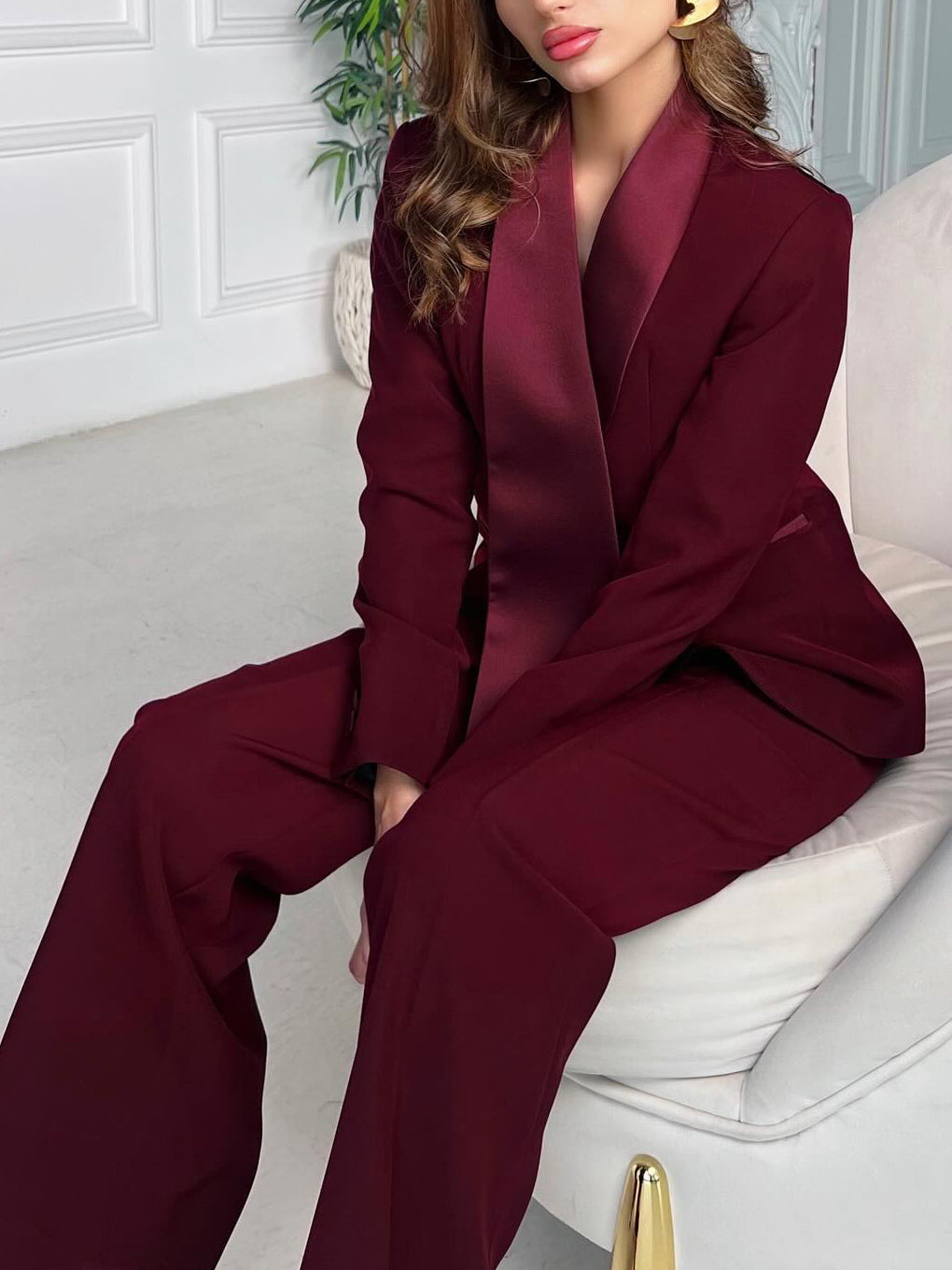 Irregular Collar Blazer & High Waist Pants Suit Clarke Vibe Store