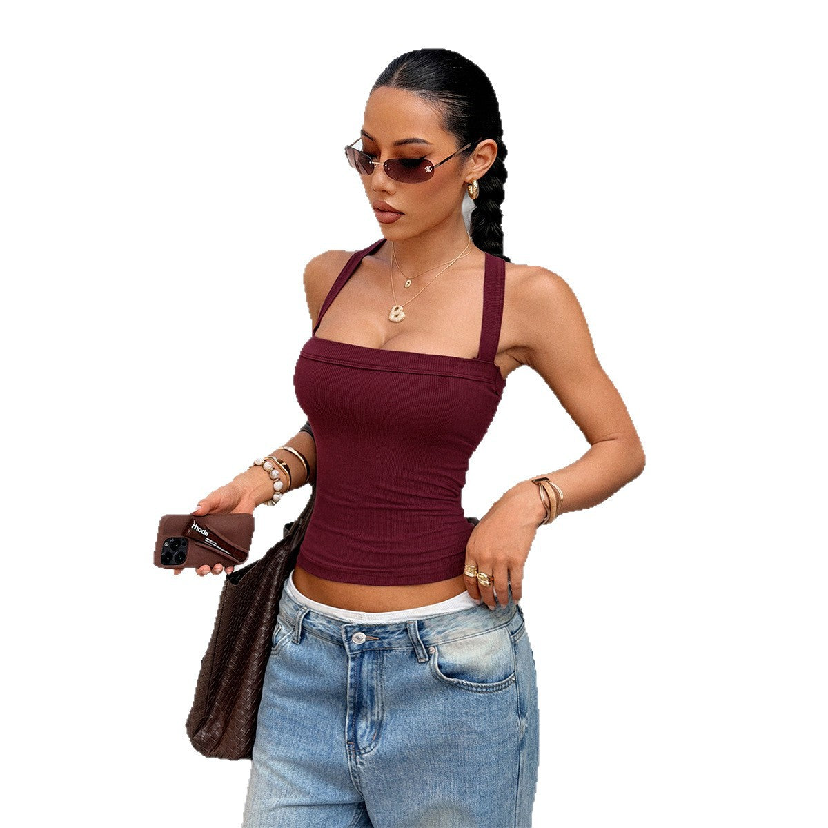 Womens Solid-Color Camisole Tube Top Clarke Vibe Store