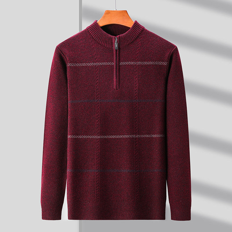Mens Stand-Up Collar Long-Sleeve Half-Zip Knit Sweater Siqur Salute