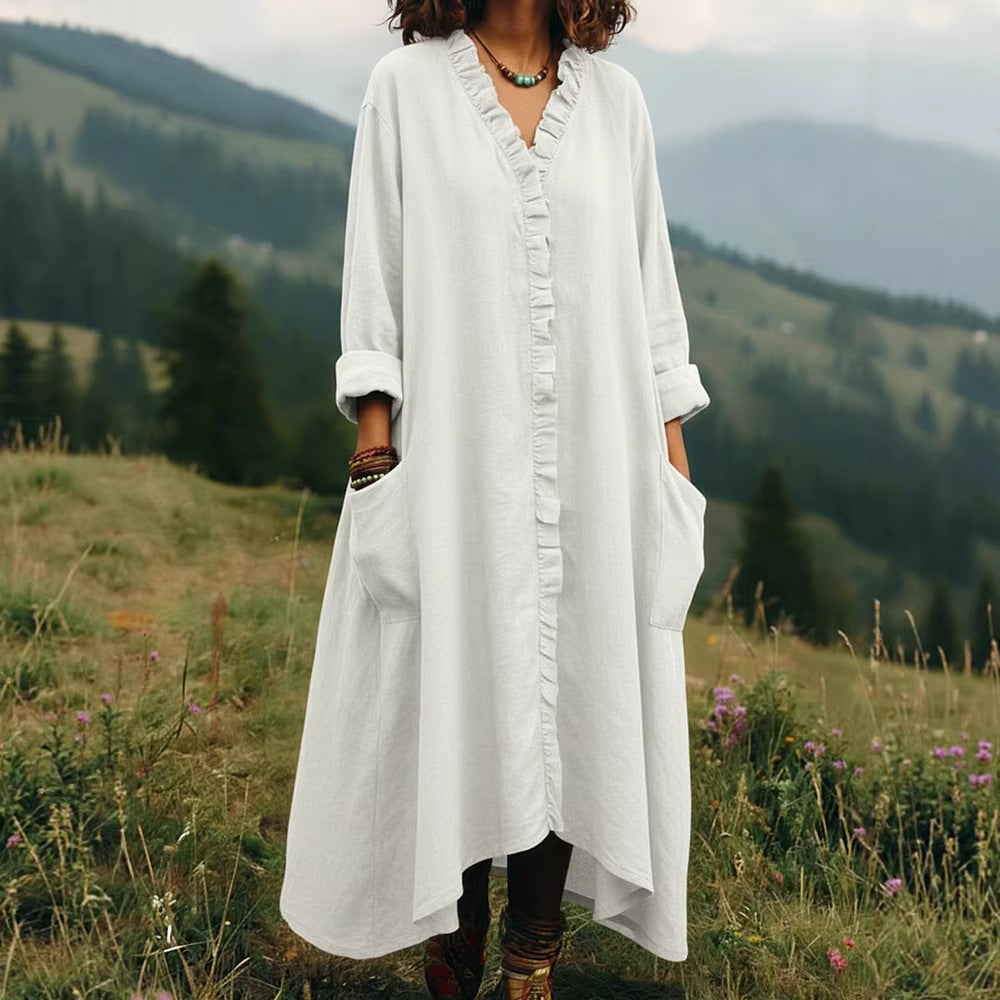 Stylish Relaxed-fit Cotton Midi Dress Clarke Vibe Store