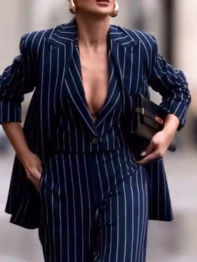 Elegant Striped Blazer & High Waist Pants Set Clarke Vibe Store