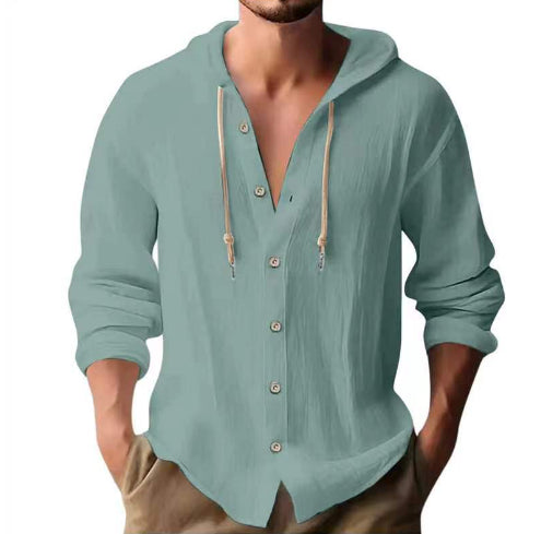 Cotton And Linen Shirt Hooded Sweater Button Long Sleeve Clarke Vibe Store