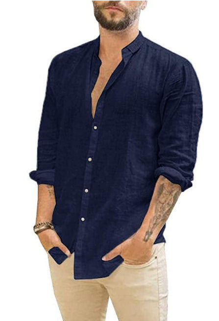 Solid Color Casual Stand Collar Long-sleeved Shirt Clarke Vibe Store