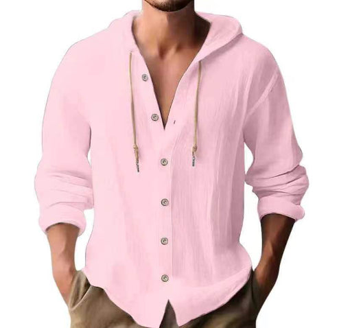Cotton And Linen Shirt Hooded Sweater Button Long Sleeve Clarke Vibe Store