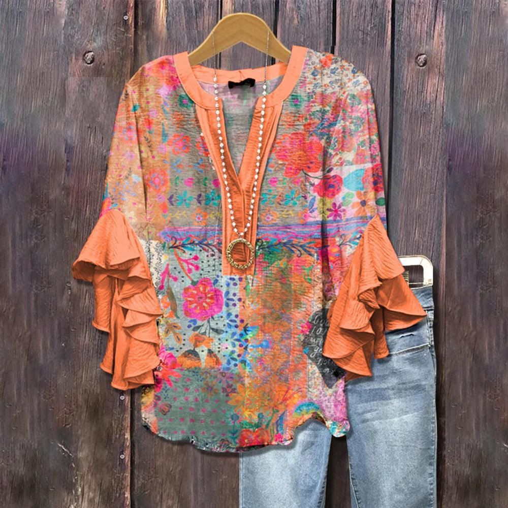 Casual Top With A Creative Floral Print And Digital Printing Clarke Vibe Store