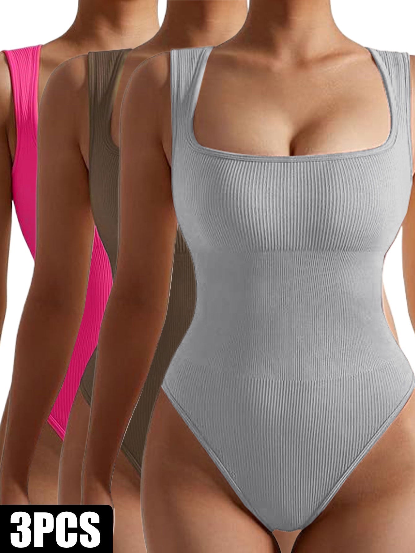 3 Pack Women Workout Seamless Jumpsuit Yoga Ribbed Bodycon One Piece Spaghetti Strap Romper Clarke Vibe Store