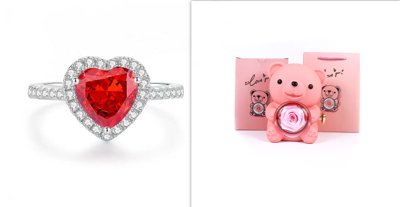 Eternal Rose Teddy Bear Gifts Box With Necklace Rotate Rose Jewelry Box Valentine Wedding Storage Gift Case For Women Girlfriend Clarke Vibe Store