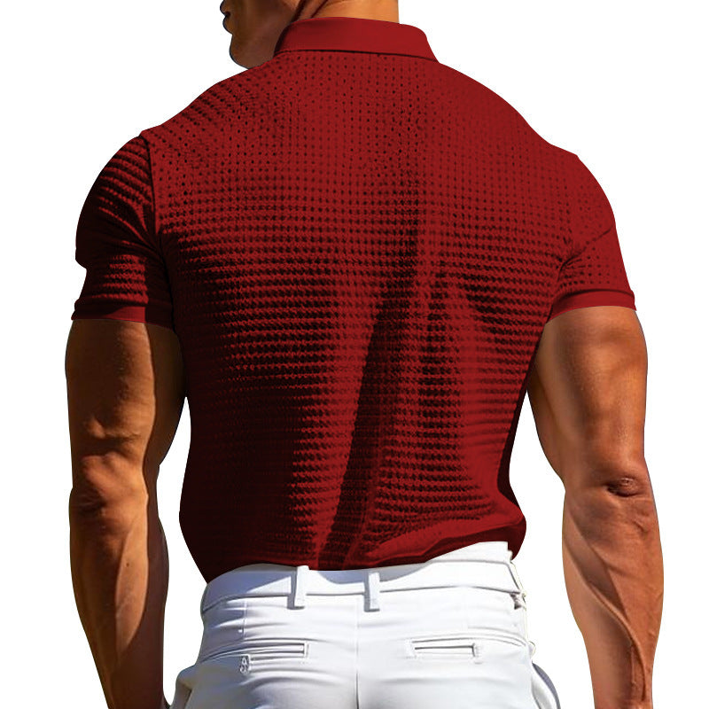Waffle Short Sleeve Polo Shirt Men's Fashion Summer Lapel Tops Siqur Salute