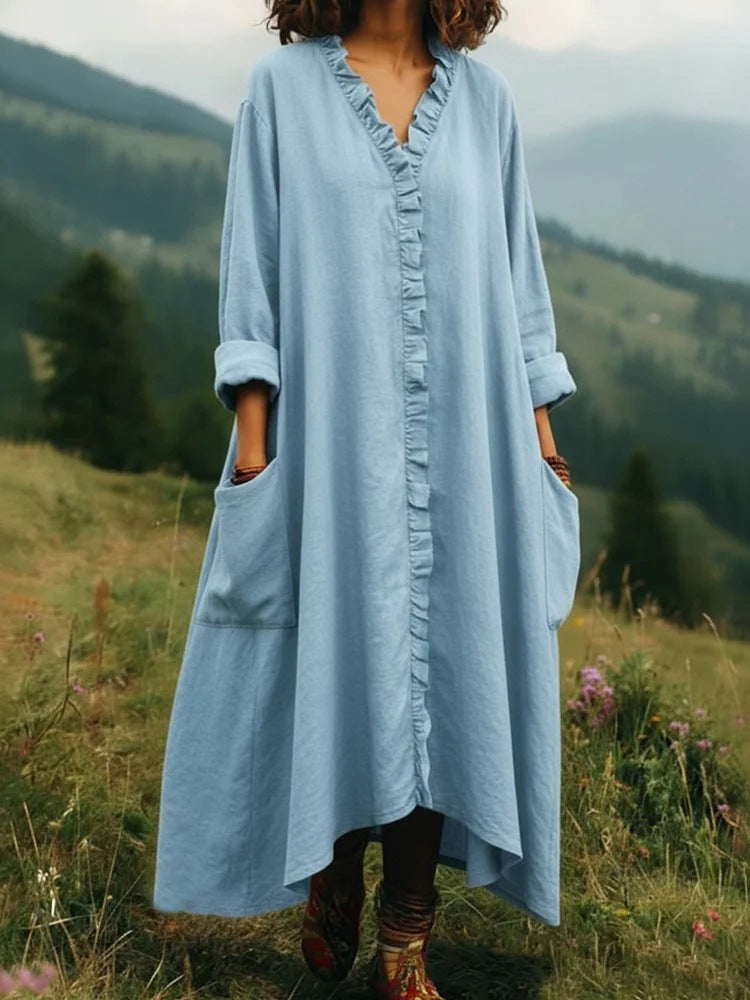 Stylish Relaxed-fit Cotton Midi Dress Clarke Vibe Store