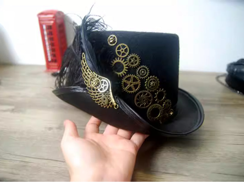 Retro Steampunk Ball Gatsby Hat With Winged Feathers Siqur Salute