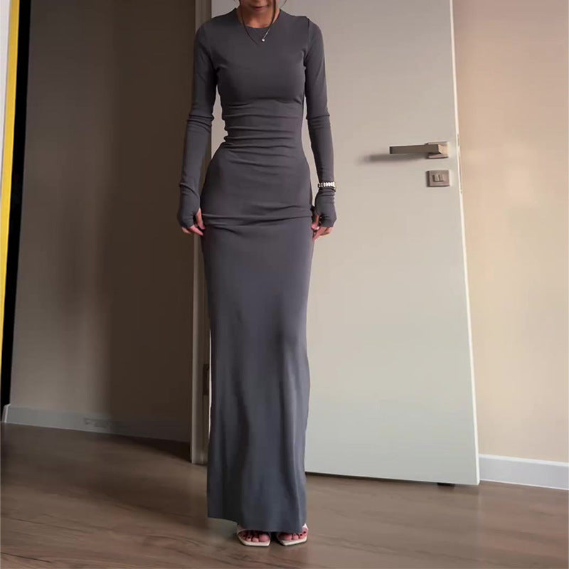 Sexy Long Sleeve Narrow Solid Color Dress Clarke Vibe Store