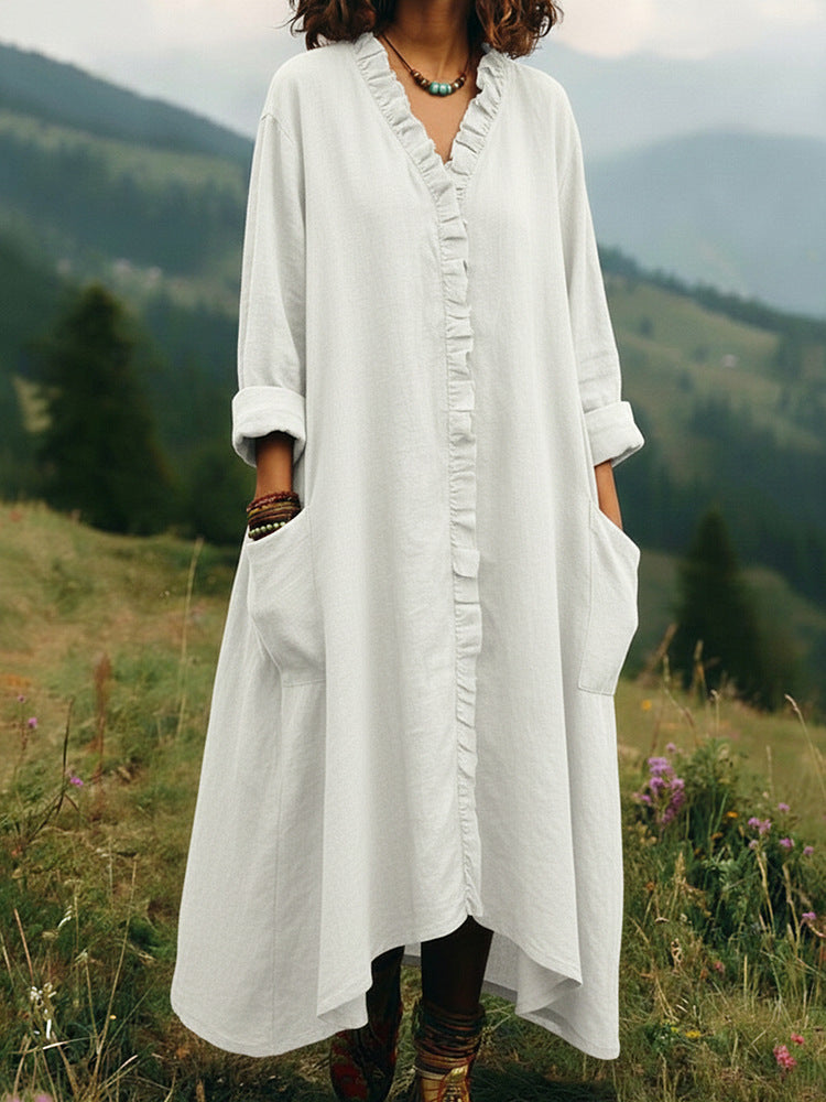 Stylish Relaxed-fit Cotton Midi Dress Clarke Vibe Store