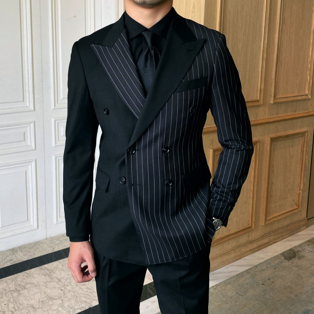 Striped Double Breasted Blazer Men Fashion Tailored Suit Clarke Vibe Store
