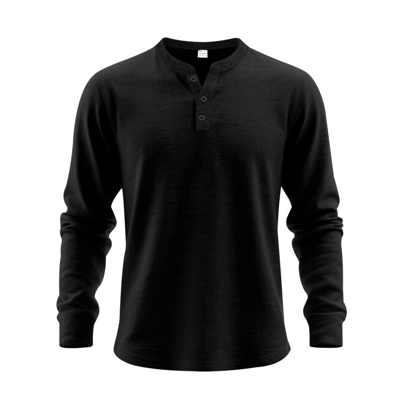 Mens Casual Loose-fit Long-sleeve Henley Shirt Clarke Vibe Store
