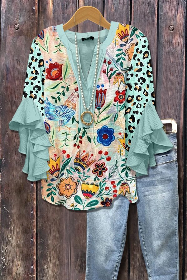 Casual Top With A Creative Floral Print And Digital Printing Clarke Vibe Store