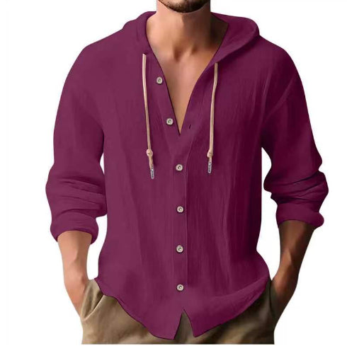Cotton And Linen Shirt Hooded Sweater Button Long Sleeve Clarke Vibe Store