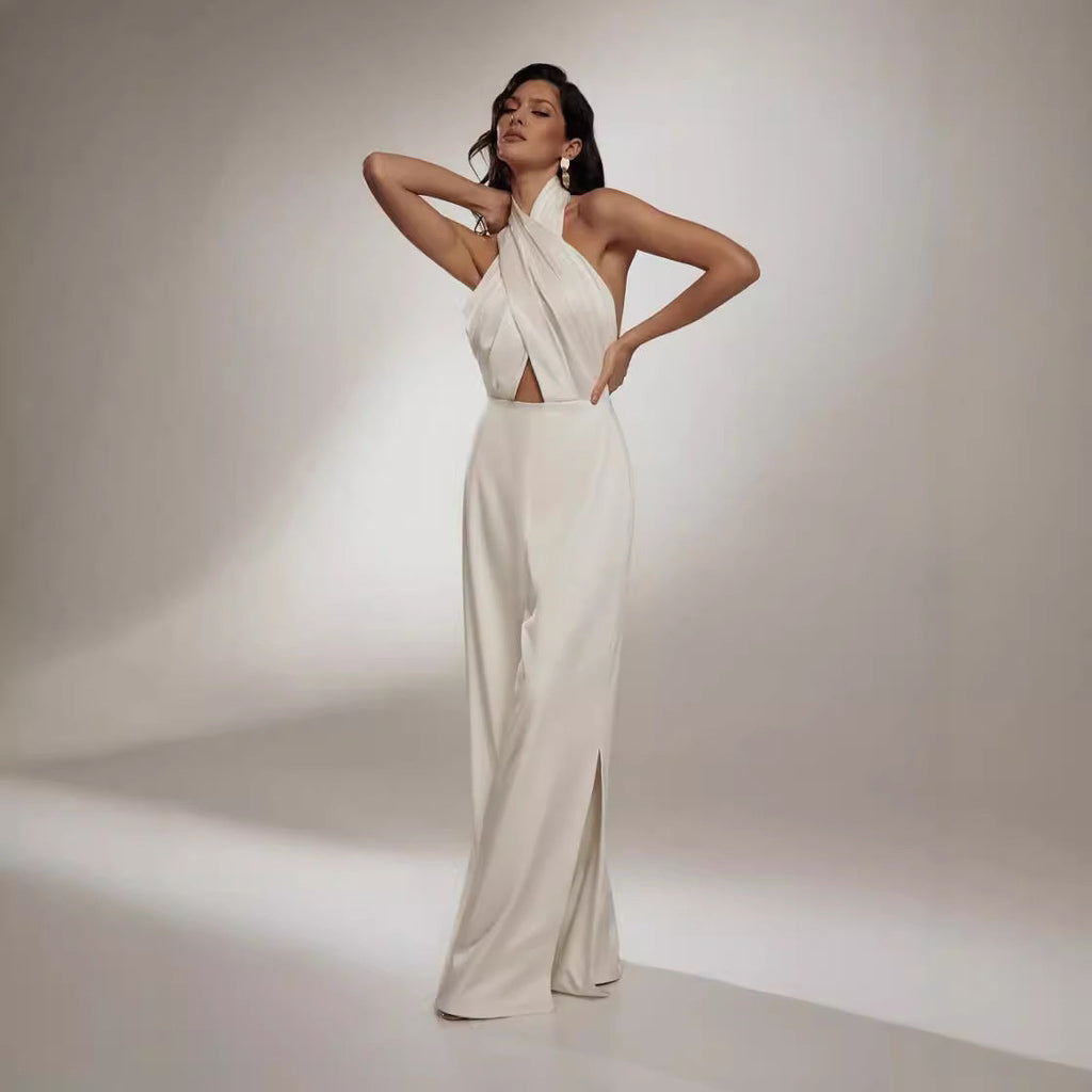 Womens Sleeveless Halterneck Sexy Backless Jumpsuit Clarke Vibe Store