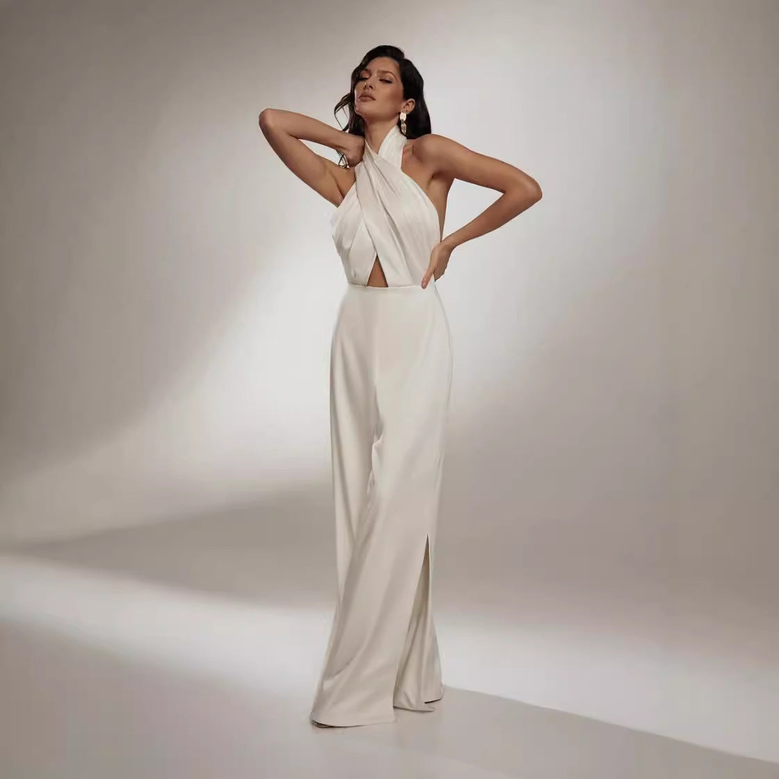 Womens Sleeveless Halterneck Sexy Backless Jumpsuit Clarke Vibe Store
