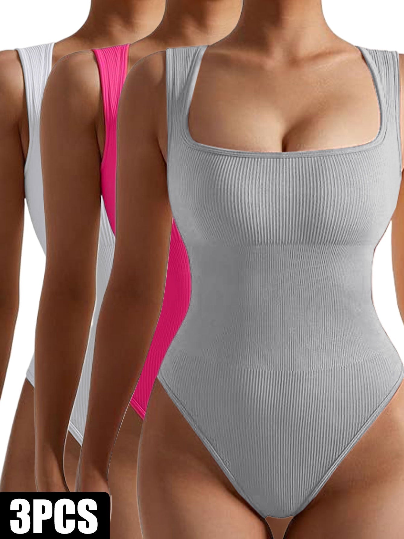 3 Pack Women Workout Seamless Jumpsuit Yoga Ribbed Bodycon One Piece Spaghetti Strap Romper Clarke Vibe Store