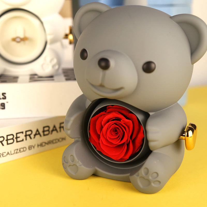 Eternal Rose Teddy Bear Gifts Box With Necklace Rotate Rose Jewelry Box Valentine Wedding Storage Gift Case For Women Girlfriend Clarke Vibe Store