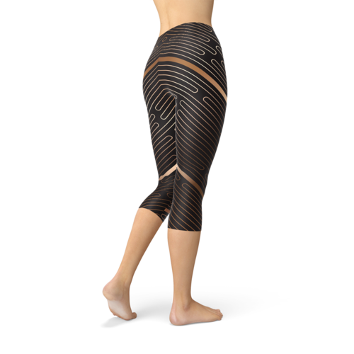 Womens Striped Lines Sports Brown Capri Leggings Clarke Vibe Store
