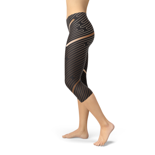 Womens Striped Lines Sports Brown Capri Leggings Clarke Vibe Store