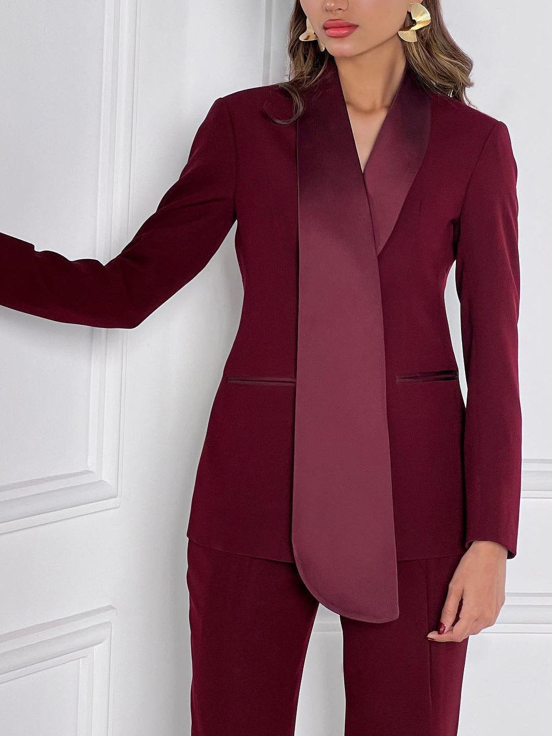 Irregular Collar Blazer & High Waist Pants Suit Clarke Vibe Store
