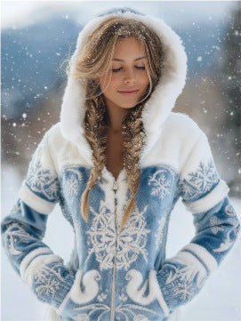 Womens Fashionable Flannel Thermal Hooded Zip-Up Cardigan Sweater Clarke Vibe Store