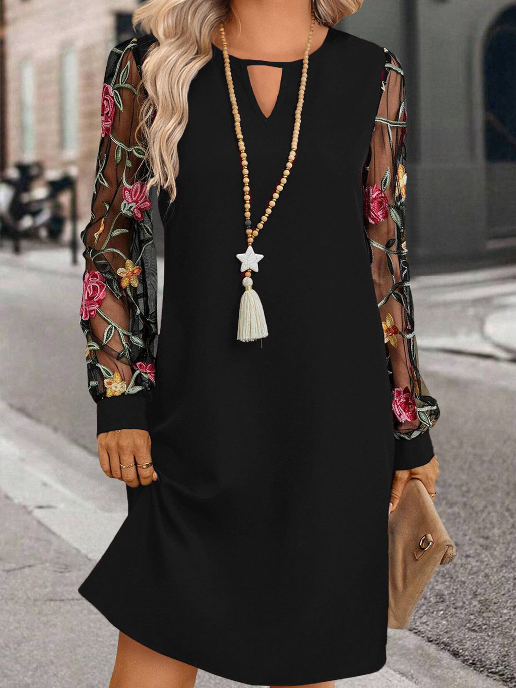 Women's Round Neck Lace Long Sleeve Dress Clarke Vibe Store