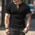 Men's Short Sleeve Top Sunken Stripe V-neck Slim Fit Henley T-shirt Siqur Salute