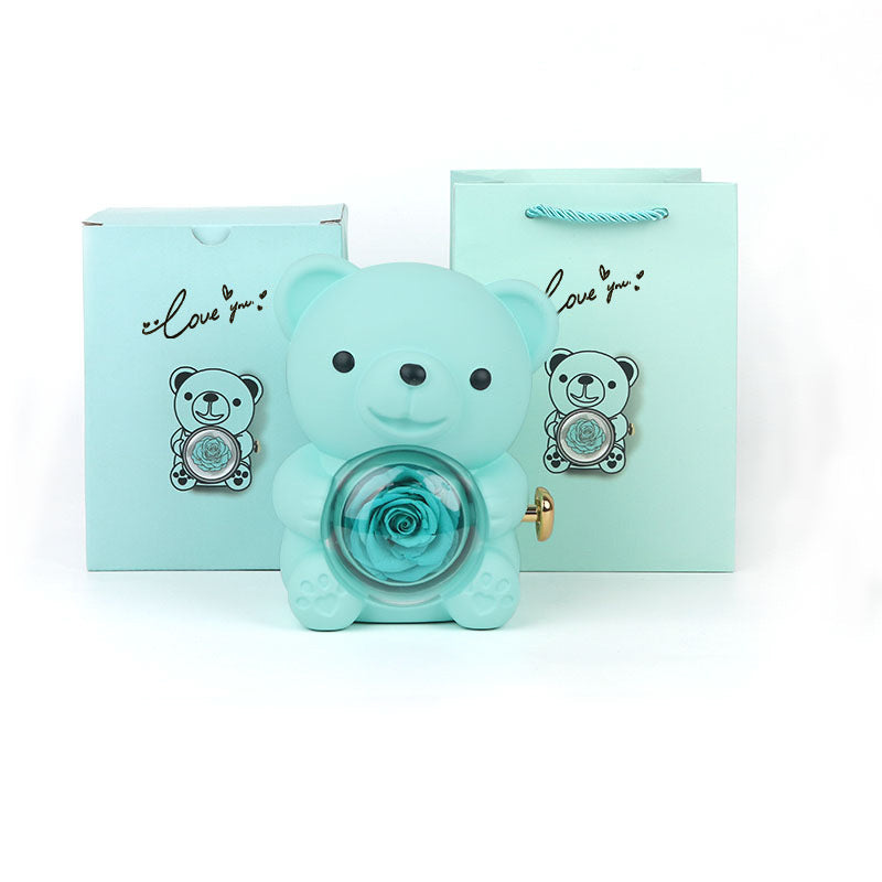 Eternal Rose Teddy Bear Gifts Box With Necklace Rotate Rose Jewelry Box Valentine Wedding Storage Gift Case For Women Girlfriend Clarke Vibe Store