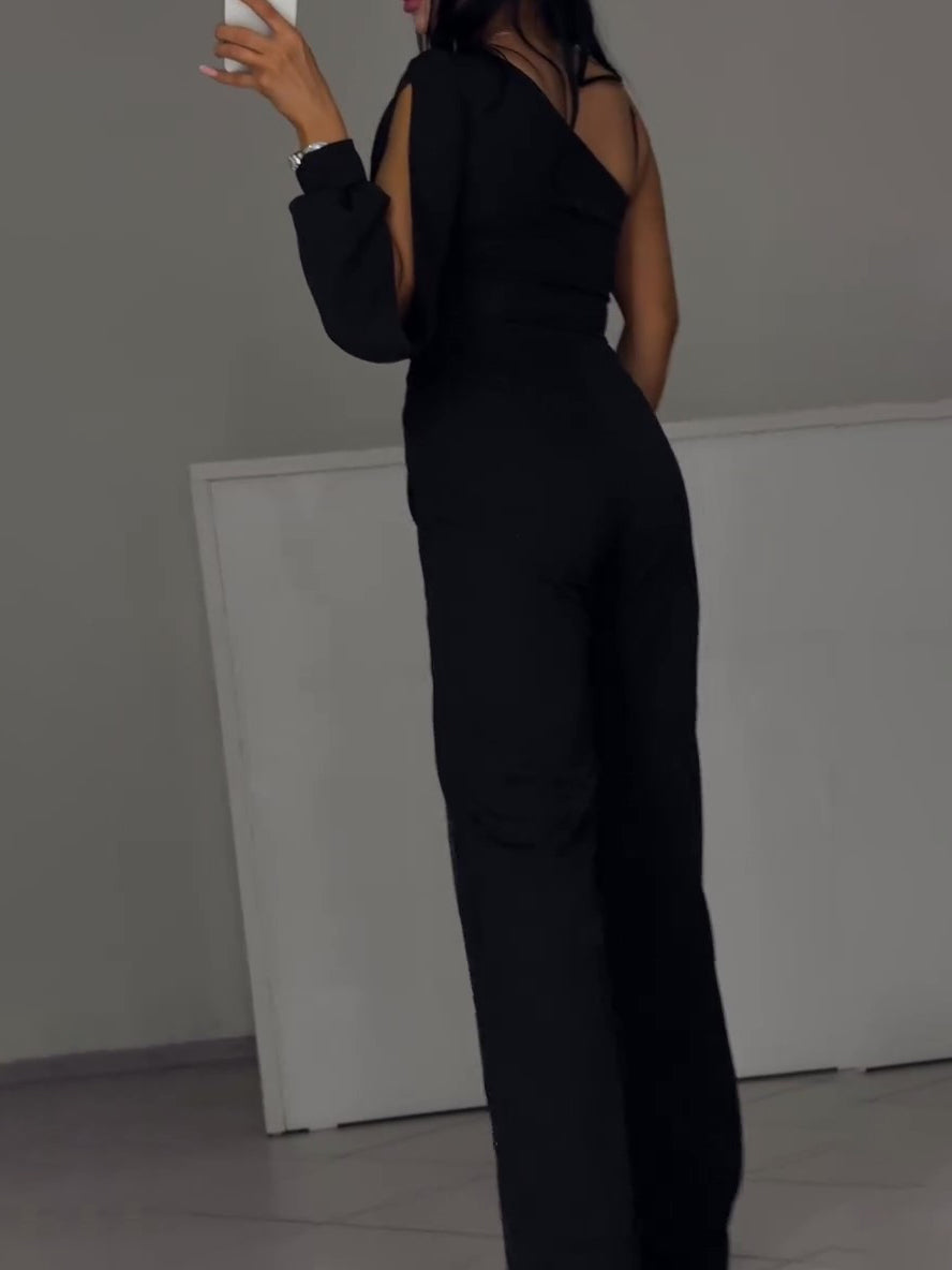 Single Sleeve Patchwork Mesh Jumpsuit Clarke Vibe Store