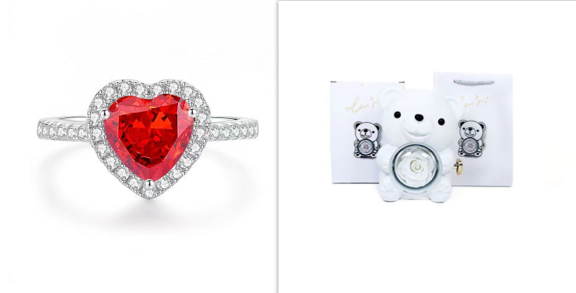 Eternal Rose Teddy Bear Gifts Box With Necklace Rotate Rose Jewelry Box Valentine Wedding Storage Gift Case For Women Girlfriend Clarke Vibe Store