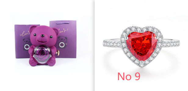Eternal Rose Teddy Bear Gifts Box With Necklace Rotate Rose Jewelry Box Valentine Wedding Storage Gift Case For Women Girlfriend Clarke Vibe Store