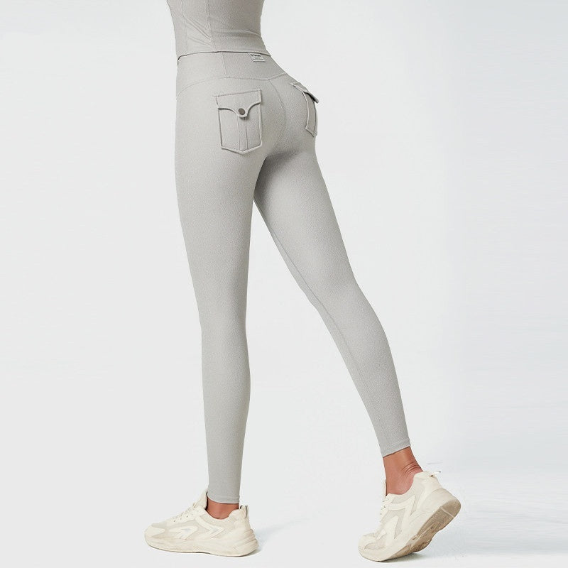 Clarke Vibe Store women's high-waist cargo tights with six-pack abs workout design, suitable for running, yoga, and outdoor fitness.