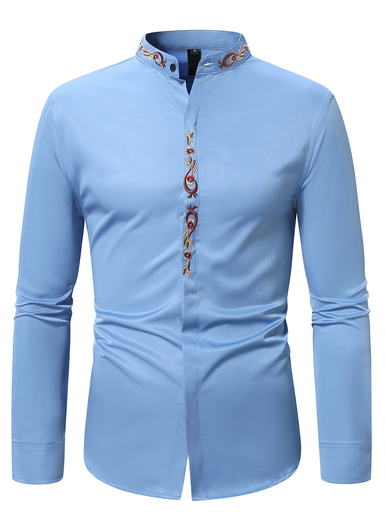 Mens Fashion Embroidered Casual Long-Sleeve Shirt Siqur Salute