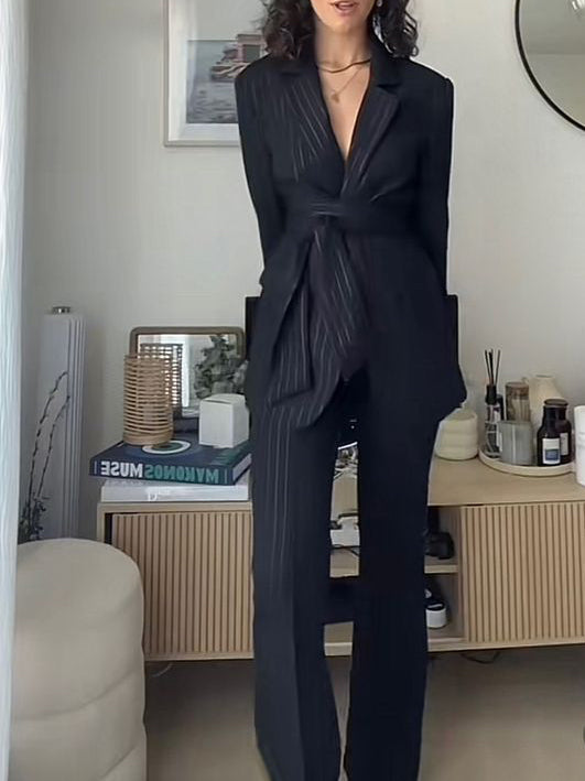 Striped Strappy Blazer & High-waisted Pants Suit Clarke Vibe Store