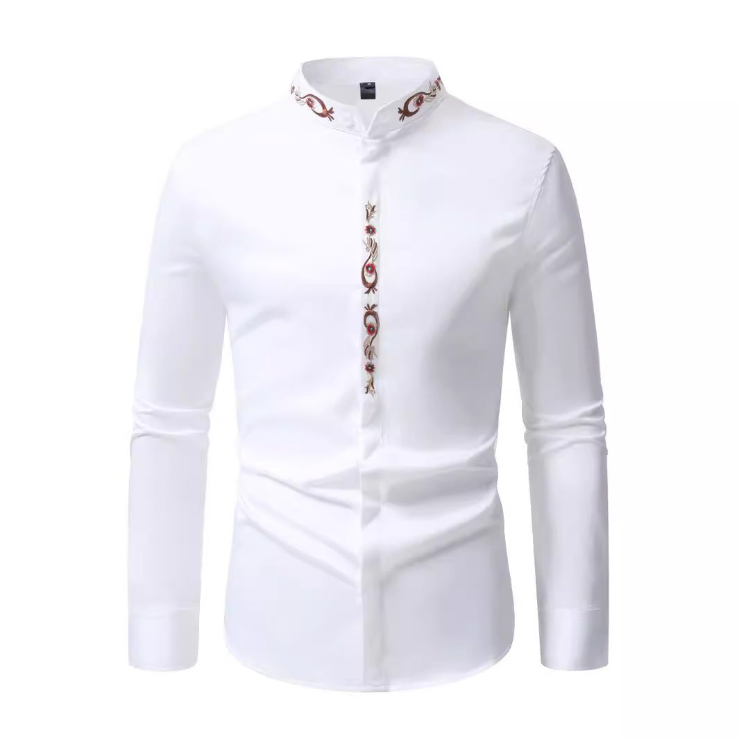 Mens Fashion Embroidered Casual Long-Sleeve Shirt Siqur Salute