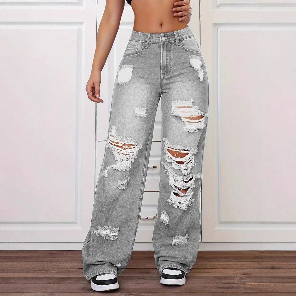 Trendy Washed Ripped Straight Jeans For Women Clarke Vibe Store