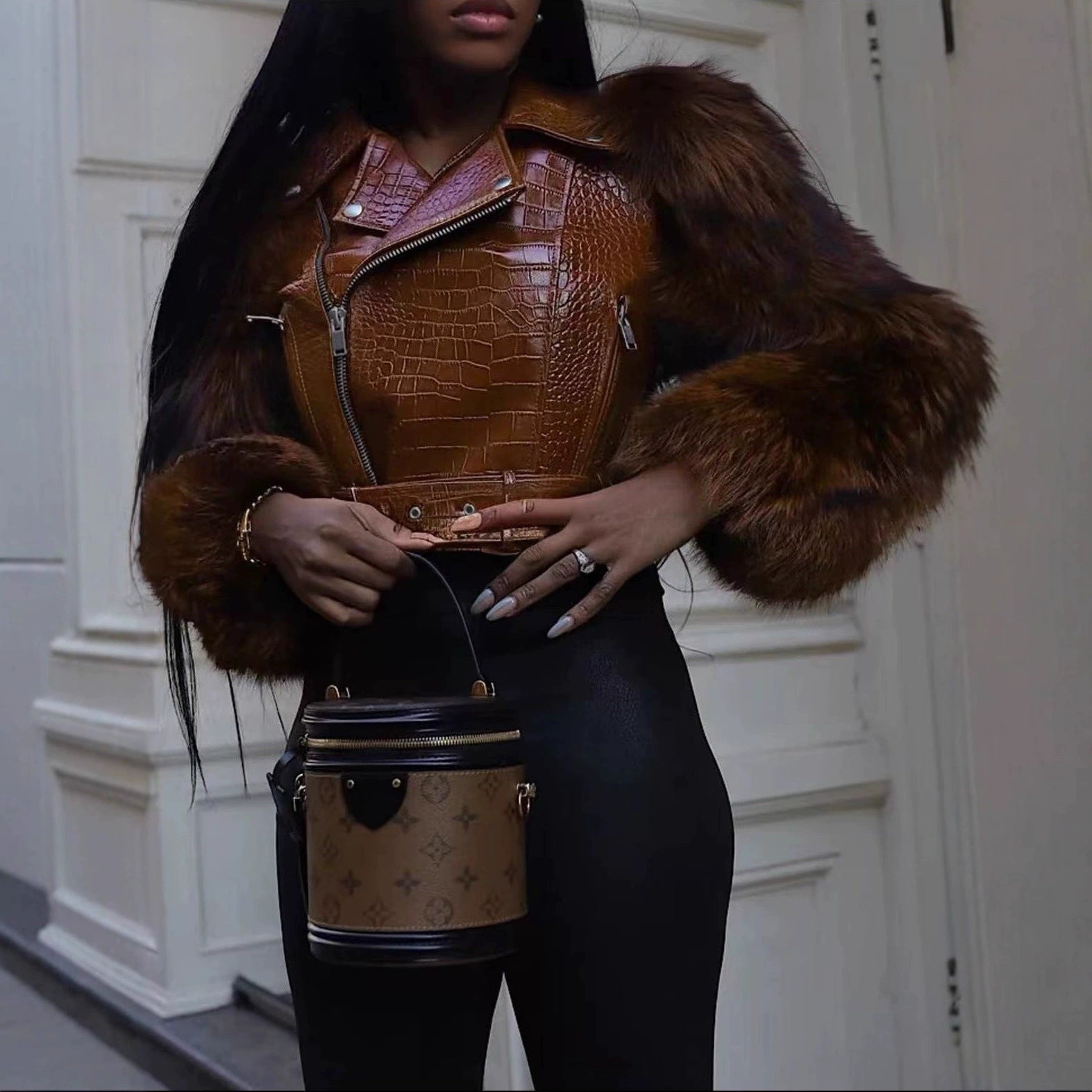 Womens Patchwork Fur Jacket A Stylish And Sexy Outerwear Piece Clarke Vibe Store