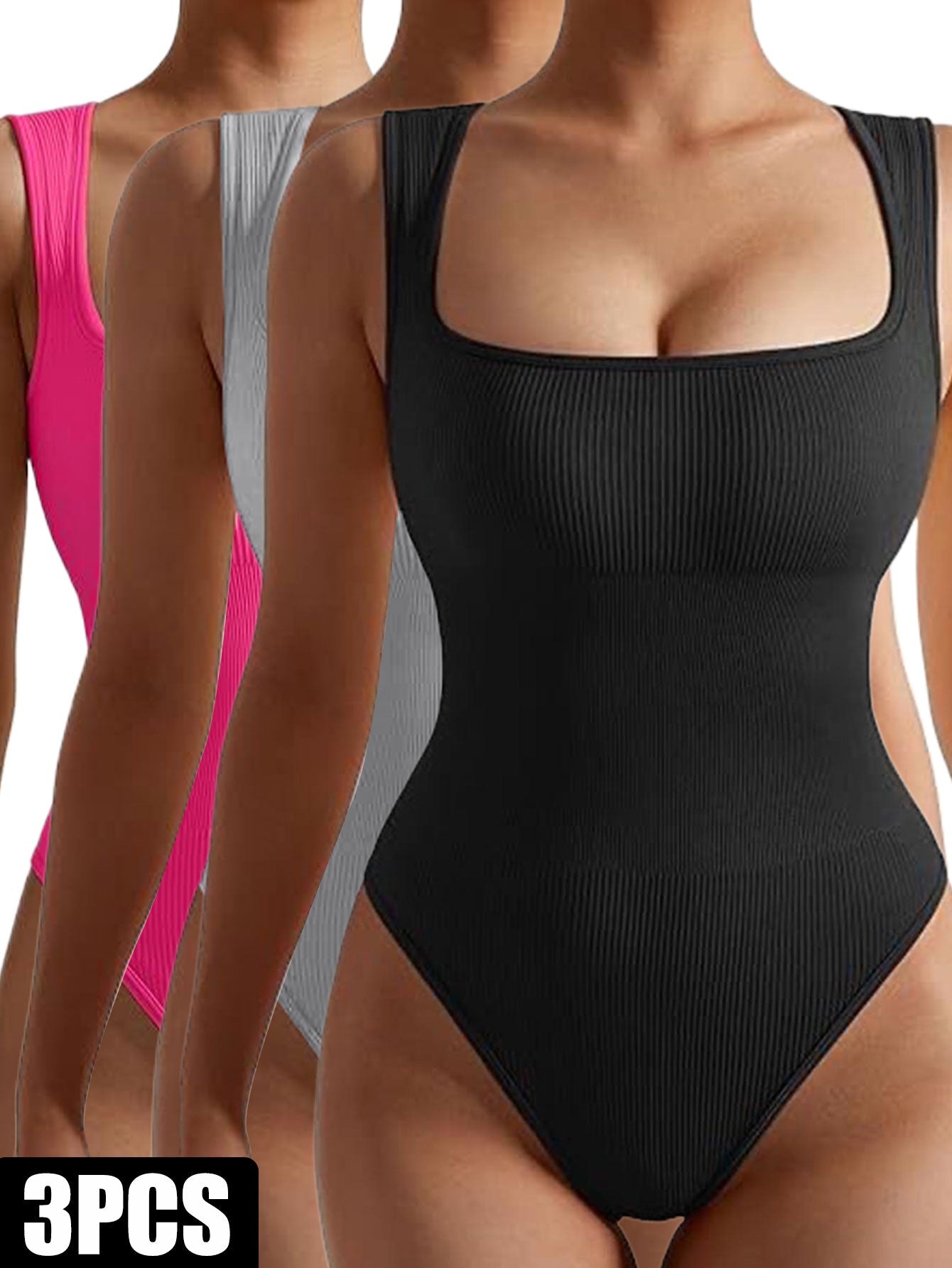 3 Pack Women Workout Seamless Jumpsuit Yoga Ribbed Bodycon One Piece Spaghetti Strap Romper Clarke Vibe Store