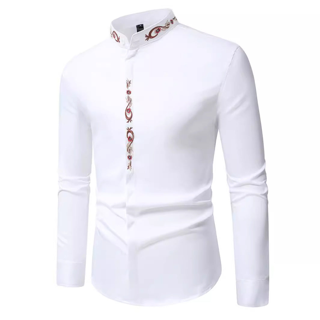 Mens Fashion Embroidered Casual Long-Sleeve Shirt Siqur Salute