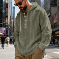 Mens Loose-Fit Plus-Size Casual Linen Striped Hooded Shirt Siqur Salute