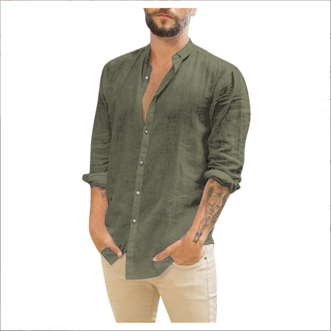 Solid Color Casual Stand Collar Long-sleeved Shirt Clarke Vibe Store