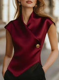 Elegant Cap Sleeve Satin Wrap Blouse With Sculpted Silhouette Clarke Vibe Store