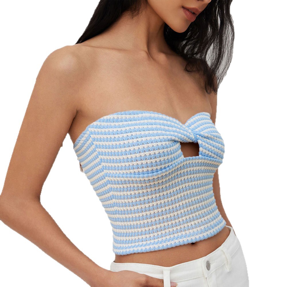 Womens Knot-Detail Hollowed-Out Tube Top With Striped Color-Block Design Clarke Vibe Store