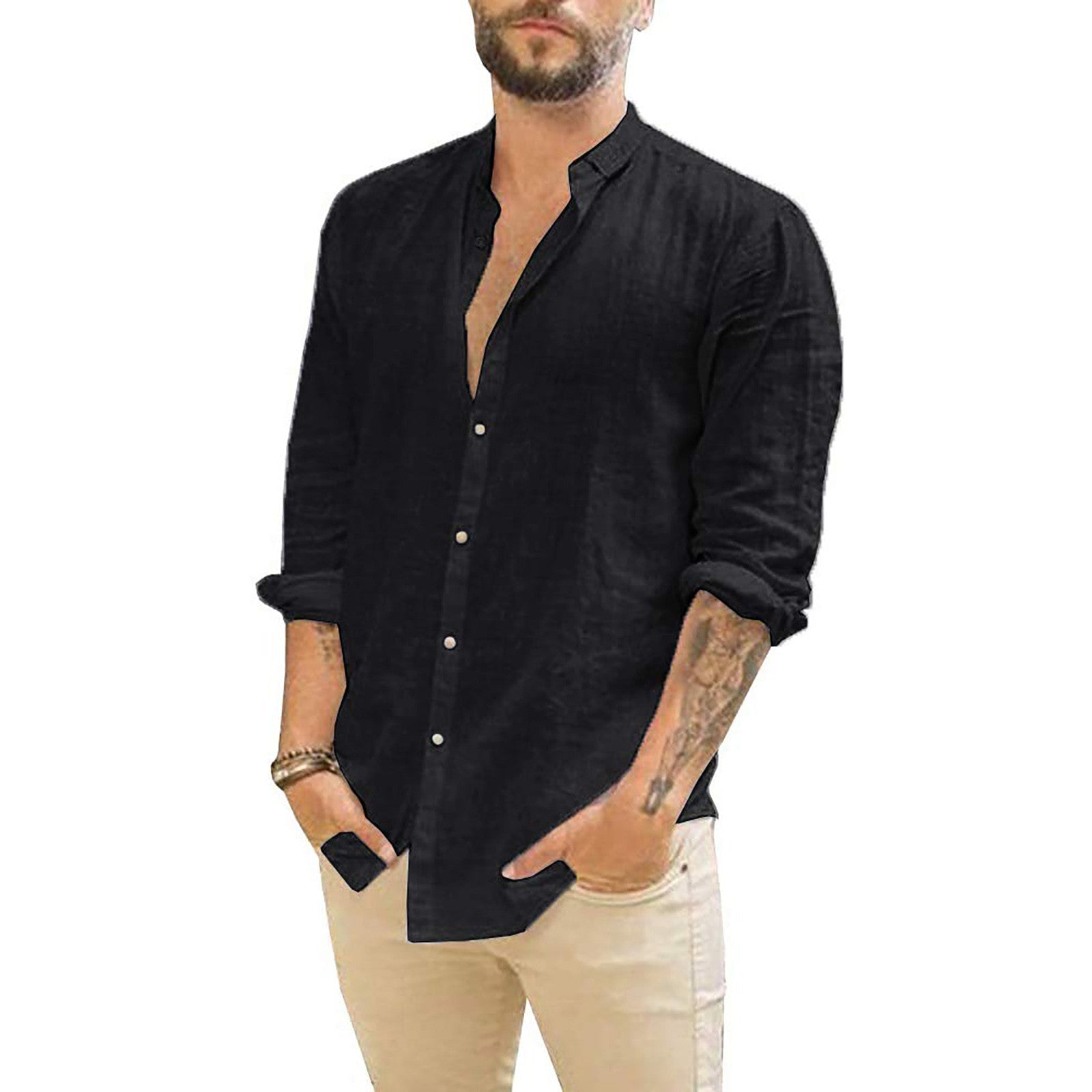 Solid Color Casual Stand Collar Long-sleeved Shirt Clarke Vibe Store
